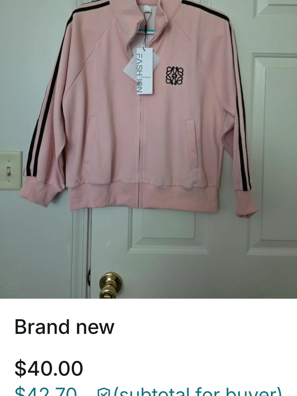 Light Pink Track Jacket with Black Stripe Detail